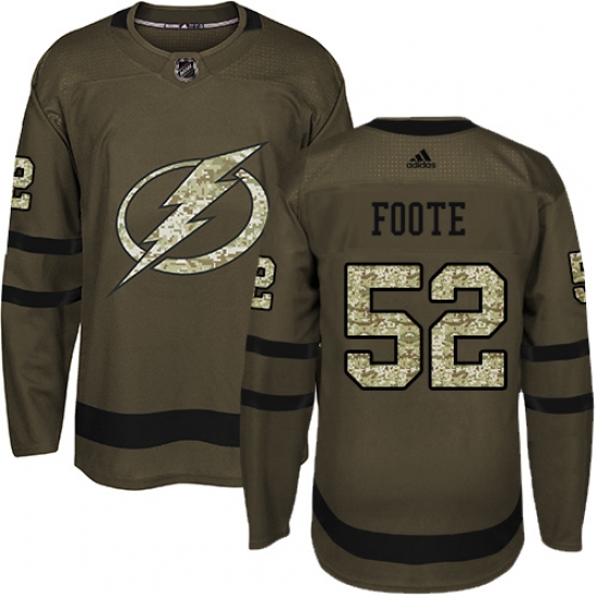 Men's Adidas Tampa Bay Lightning 52 Callan Foote Authentic Green Salute to Service NHL Jersey