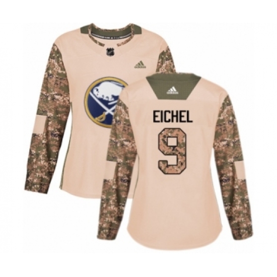 Women's Adidas Buffalo Sabres 9 Jack Eichel Authentic Camo Veterans Day Practice NHL Jersey