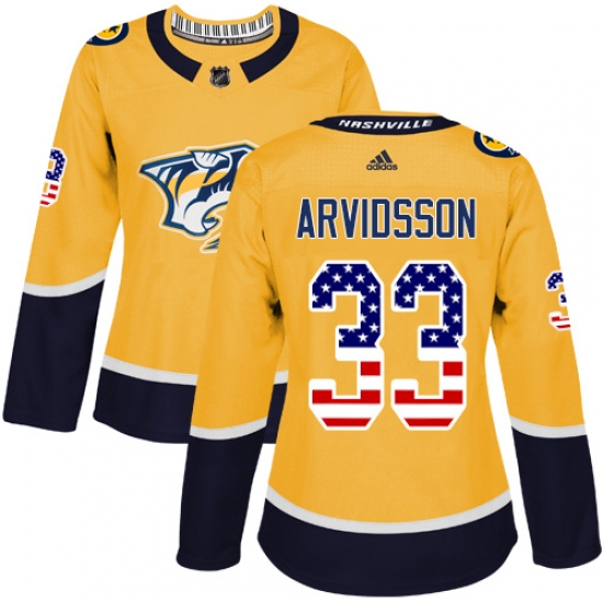 Women's Adidas Nashville Predators 33 Viktor Arvidsson Authentic Gold USA Flag Fashion NHL Jersey