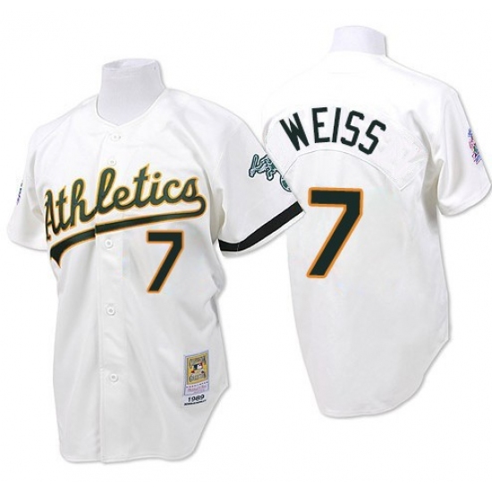 Men's Mitchell and Ness Oakland Athletics 7 Walt Weiss Authentic White Throwback MLB Jersey