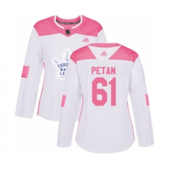 Women's Toronto Maple Leafs 61 Nic Petan Authentic White Pink Fashion Hockey Jersey