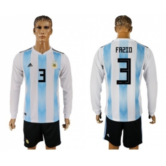 Argentina 3 Fazio Home Long Sleeves Soccer Country Jersey