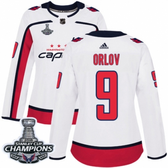 Women's Adidas Washington Capitals 9 Dmitry Orlov Authentic White Away 2018 Stanley Cup Final Champions NHL Jersey