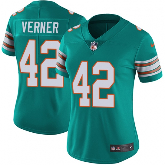 Women's Nike Miami Dolphins 42 Alterraun Verner Aqua Green Alternate Vapor Untouchable Limited Player NFL Jersey