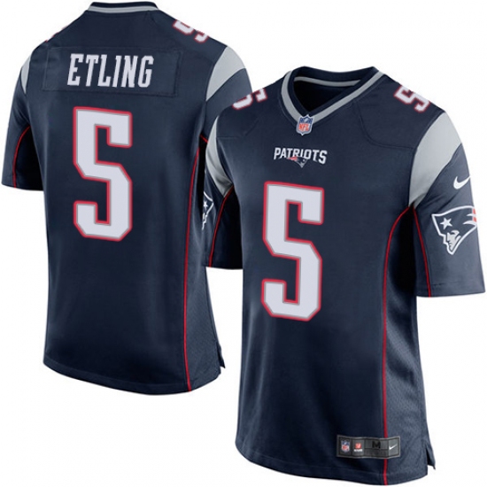 Men's Nike New England Patriots 5 Danny Etling Game Navy Blue Team Color NFL Jersey
