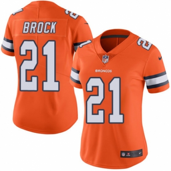 Women's Nike Denver Broncos 21 Tramaine Brock Limited Orange Rush Vapor Untouchable NFL Jersey