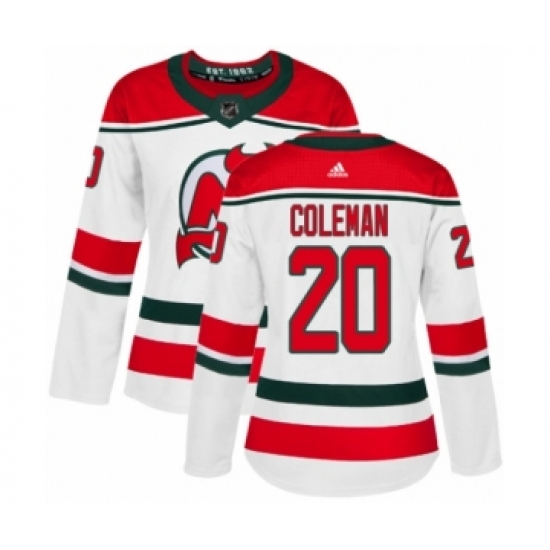 Women's Adidas New Jersey Devils 20 Blake Coleman Authentic White Alternate NHL Jersey