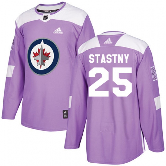 Men's Adidas Winnipeg Jets 25 Paul Stastny Authentic Purple Fights Cancer Practice NHL Jersey