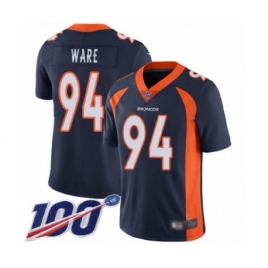 Men's Denver Broncos 94 DeMarcus Ware Navy Blue Alternate Vapor Untouchable Limited Player 100th Season Football Jersey