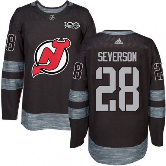 Men's Adidas New Jersey Devils 28 Damon Severson Authentic Black 1917-2017 100th Anniversary NHL Jersey