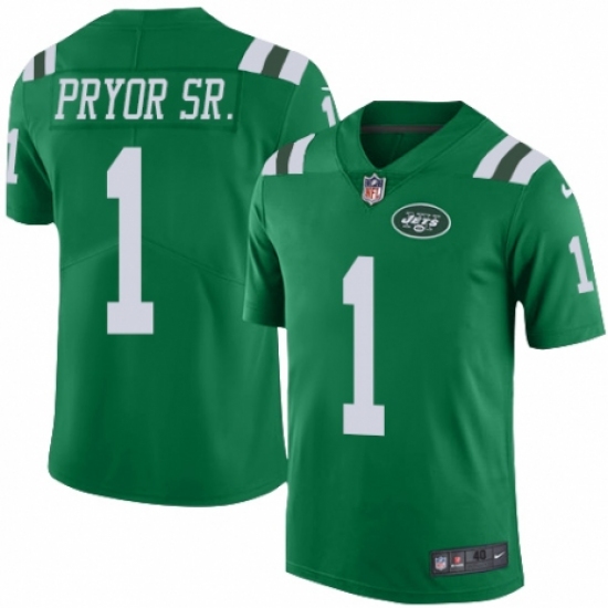 Men's Nike New York Jets 1 Terrelle Pryor Sr. Elite Green Rush Vapor Untouchable NFL Jersey