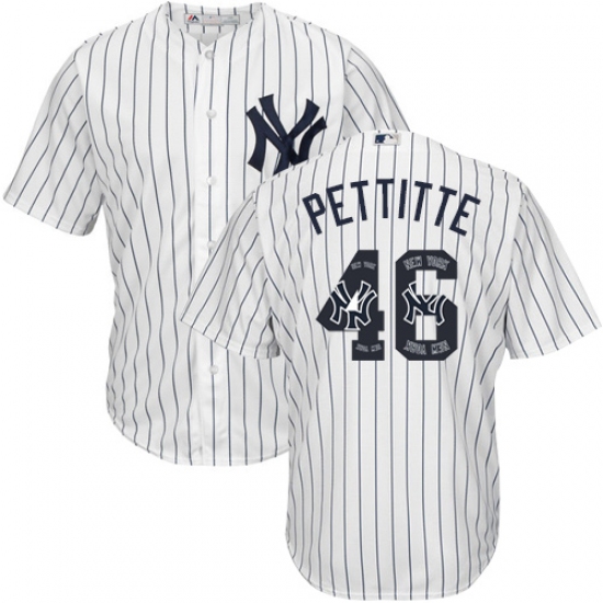 Men's Majestic New York Yankees 46 Andy Pettitte Authentic White Team Logo Fashion MLB Jersey