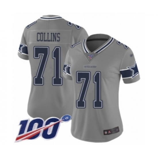Women's Dallas Cowboys 71 La'el Collins Limited Gray Inverted Legend 100th Season Football Jersey