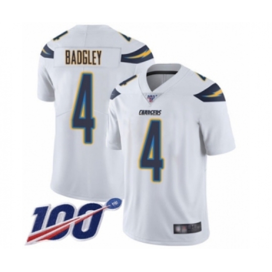 Men's Los Angeles Chargers 4 Michael Badgley White Vapor Untouchable Limited Player 100th Season Football Jersey