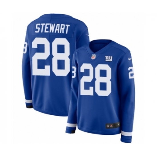 Women's Nike New York Giants 28 Jonathan Stewart Limited Royal Blue Therma Long Sleeve NFL Jersey