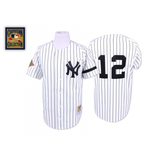Men's Mitchell and Ness New York Yankees 12 Wade Boggs Authentic White Throwback MLB Jersey