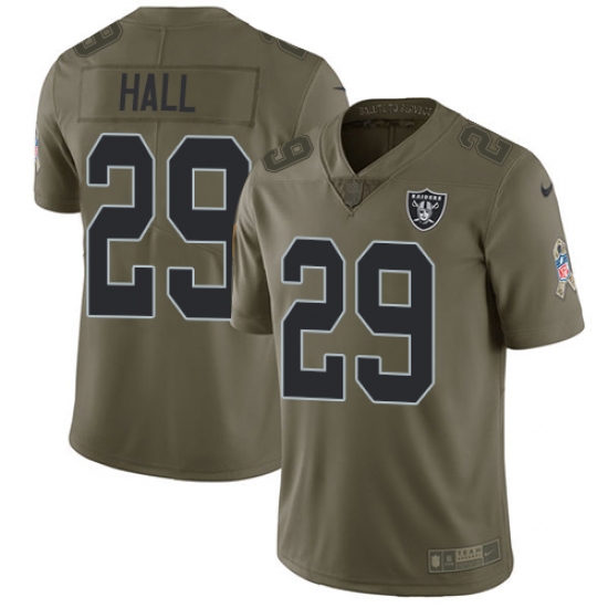Men's Nike Oakland Raiders 29 Leon Hall Limited Olive 2017 Salute to Service NFL Jersey