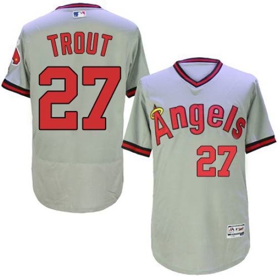 Men's Majestic Los Angeles Angels of Anaheim 27 Mike Trout Grey Flexbase Authentic Collection Cooperstown MLB Jersey