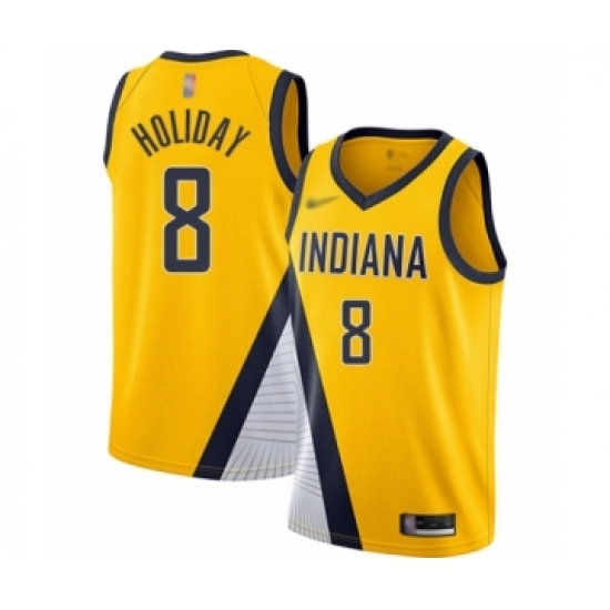 Men's Indiana Pacers 8 Justin Holiday Authentic Gold Finished Basketball Jersey - Statement Edition