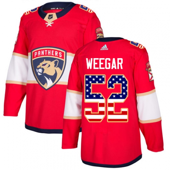 Men's Adidas Florida Panthers 52 MacKenzie Weegar Authentic Red USA Flag Fashion NHL Jersey