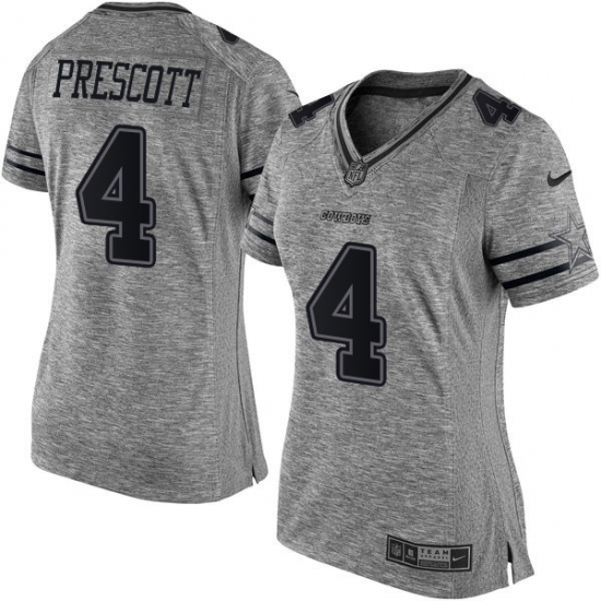 Women's Nike Dallas Cowboys 4 Dak Prescott Limited Gray Gridiron NFL Jersey