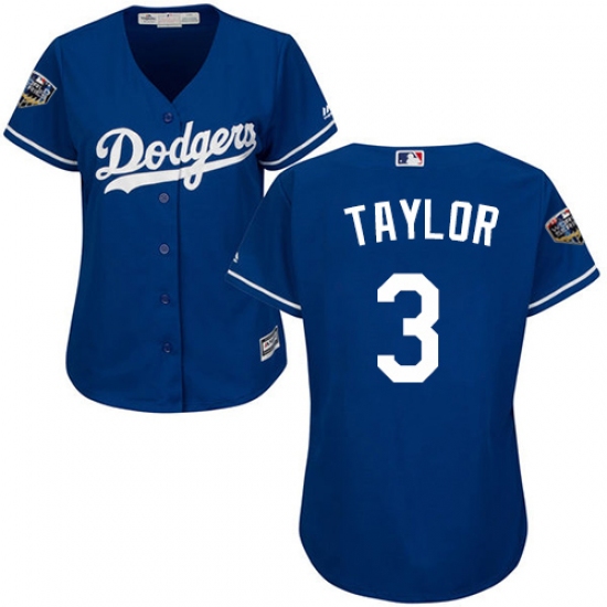 Women's Majestic Los Angeles Dodgers 3 Chris Taylor Authentic Royal Blue Alternate Cool Base 2018 World Series MLB Jersey