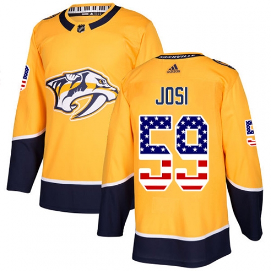 Men's Adidas Nashville Predators 59 Roman Josi Authentic Gold USA Flag Fashion NHL Jersey