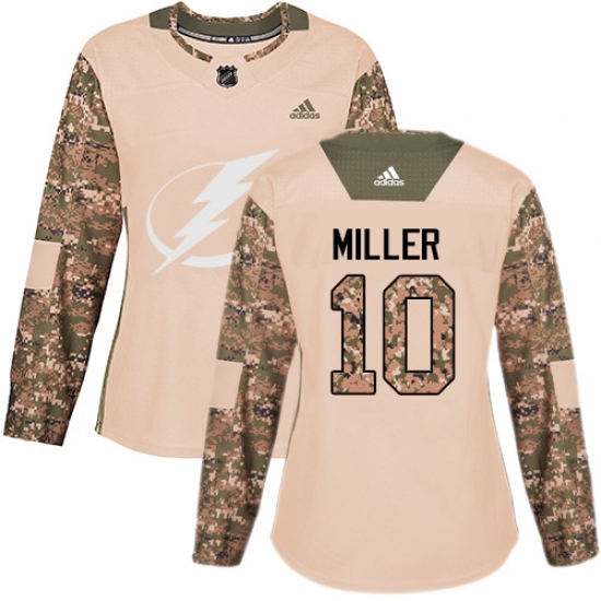 Women's Adidas Tampa Bay Lightning 10 J.T. Miller Authentic Camo Veterans Day Practice NHL Jersey