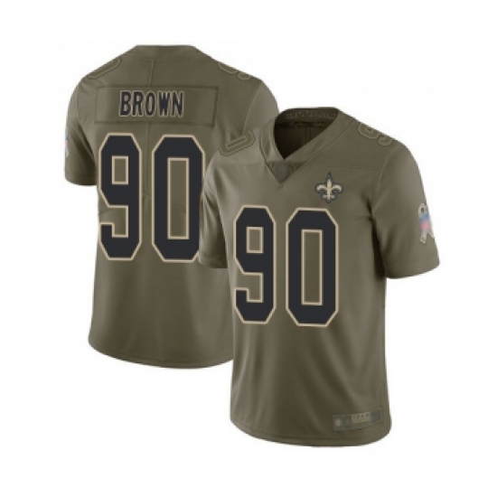 Youth New Orleans Saints 90 Malcom Brown Limited Olive 2017 Salute to Service Football Jersey