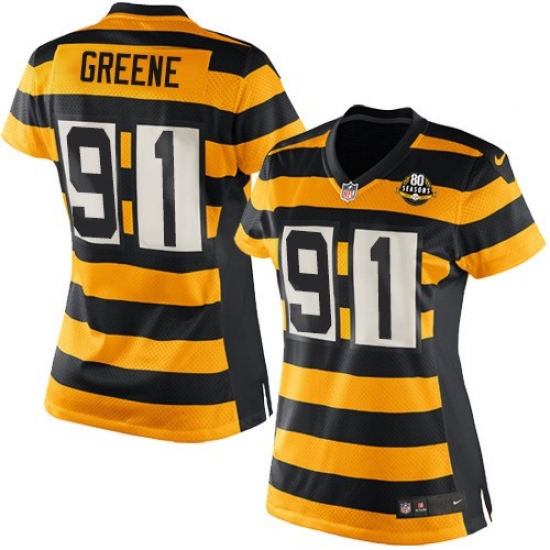 Women's Nike Pittsburgh Steelers 91 Kevin Greene Game Yellow/Black Alternate 80TH Anniversary Throwback NFL Jersey