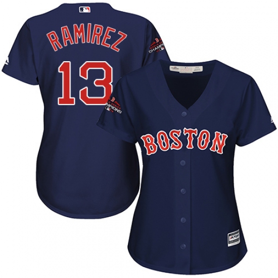 Women's Majestic Boston Red Sox 13 Hanley Ramirez Authentic Navy Blue Alternate Road 2018 World Series Champions MLB Jersey