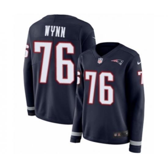 Women's Nike New England Patriots 76 Isaiah Wynn Limited Navy Blue Therma Long Sleeve NFL Jersey