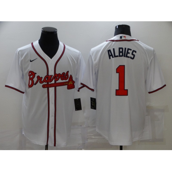 Men's Nike Atlanta Braves 1 Ozzie Albies White Game Authentic Jersey