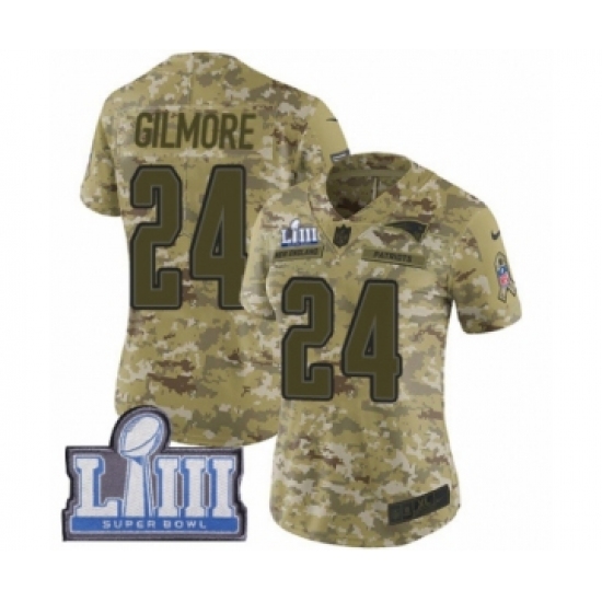 Women's Nike New England Patriots 24 Stephon Gilmore Limited Camo 2018 Salute to Service Super Bowl LIII Bound NFL Jersey
