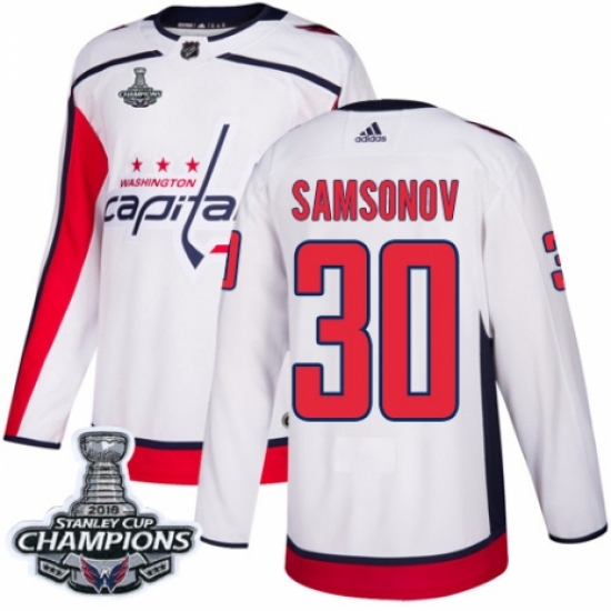Youth Adidas Washington Capitals 30 Ilya Samsonov Authentic White Away 2018 Stanley Cup Final Champions NHL Jersey