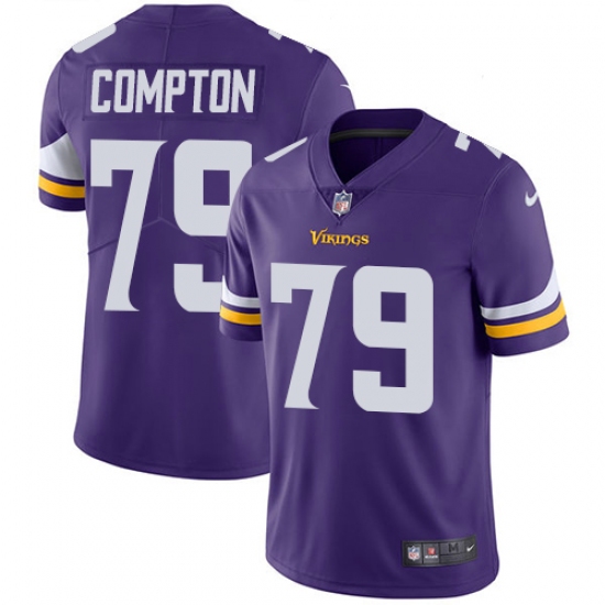 Men's Nike Minnesota Vikings 79 Tom Compton Purple Team Color Vapor Untouchable Limited Player NFL Jersey