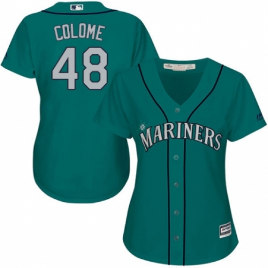 Women's Majestic Seattle Mariners 48 Alex Colome Authentic Teal Green Alternate Cool Base MLB Jersey