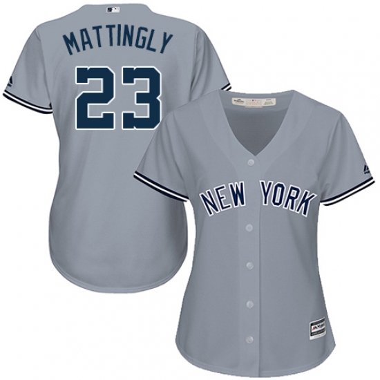 Women's Majestic New York Yankees 23 Don Mattingly Replica Grey Road MLB Jersey