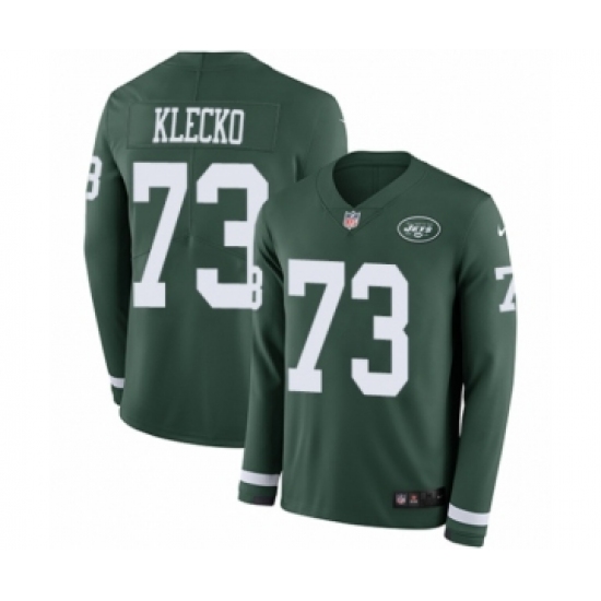 Men's Nike New York Jets 73 Joe Klecko Limited Green Therma Long Sleeve NFL Jersey
