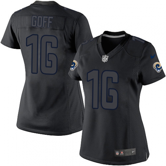 Women's Nike Los Angeles Rams 16 Jared Goff Limited Black Impact NFL Jersey