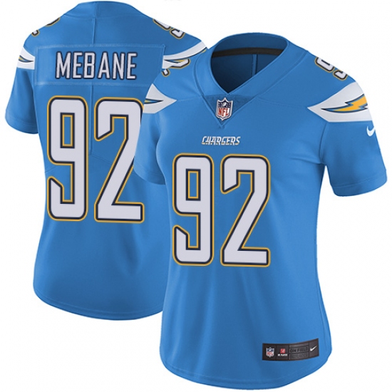Women's Nike Los Angeles Chargers 92 Brandon Mebane Elite Electric Blue Alternate NFL Jersey