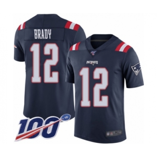 Men's New England Patriots 12 Tom Brady Limited Navy Blue Rush Vapor Untouchable 100th Season Football Jersey