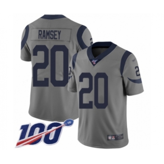 Men's Los Angeles Rams 20 Jalen Ramsey Limited Gray Inverted Legend 100th Season Football Jersey