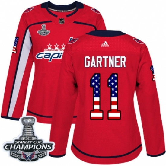 Women's Adidas Washington Capitals 11 Mike Gartner Authentic Red USA Flag Fashion 2018 Stanley Cup Final Champions NHL Jersey