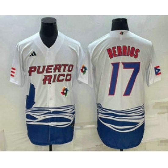 Men's Puerto Rico Baseball 17 Jose Berrios 2023 White World Baseball Classic Stitched Jersey