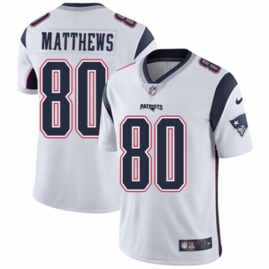 Men's Nike New England Patriots 80 Jordan Matthews White Vapor Untouchable Limited Player NFL Jersey