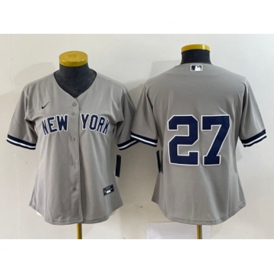 Women's Nike New York Yankees 27 Giancarlo Stanton Grey No Name Stitched Cool Base Jersey