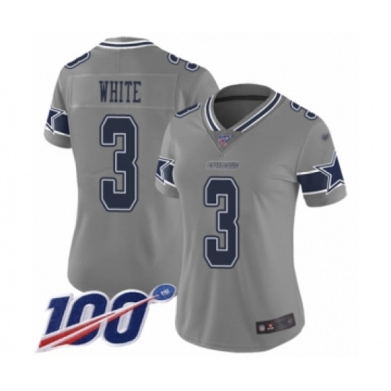 Women's Dallas Cowboys 3 Mike White Limited Gray Inverted Legend 100th Season Football Jersey