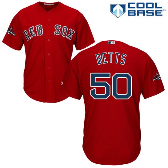 Youth Majestic Boston Red Sox 50 Mookie Betts Authentic Red Alternate Home Cool Base 2018 World Series Champions MLB Jersey