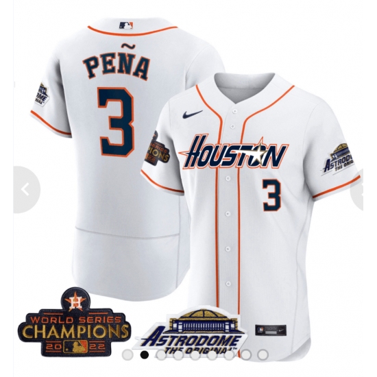 Men's Houston Astros 3 Jeremy Pena 2023 White World Serise Champions Base Stitched Jerseys